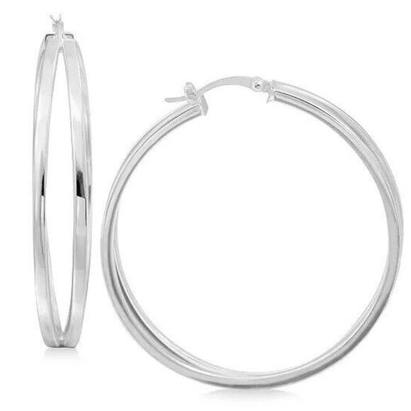 Sterling Silver Hoop Earrings Twist Style Chic Womens Fashion Trendy Minimal NWT - Picture 1 of 4
